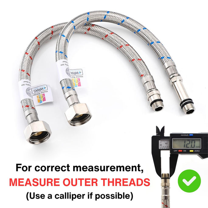 WRAS-Approved Flexi Tap Connector Pair – M12 x 1/2" BSP, 300mm, Stainless Steel