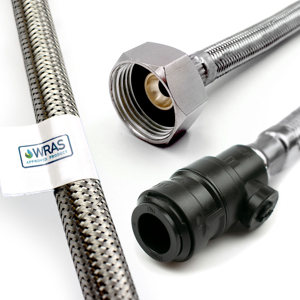 WRAS Push-Fit Flexi Connector with Isolation Valve – 15mm x 3/4" BSP, 900mm