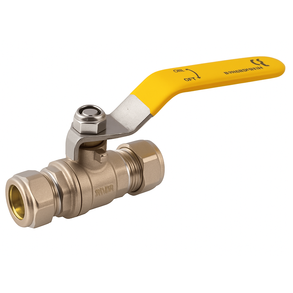 28mm Compression Lever Ball Valve – Gas, Yellow Handle