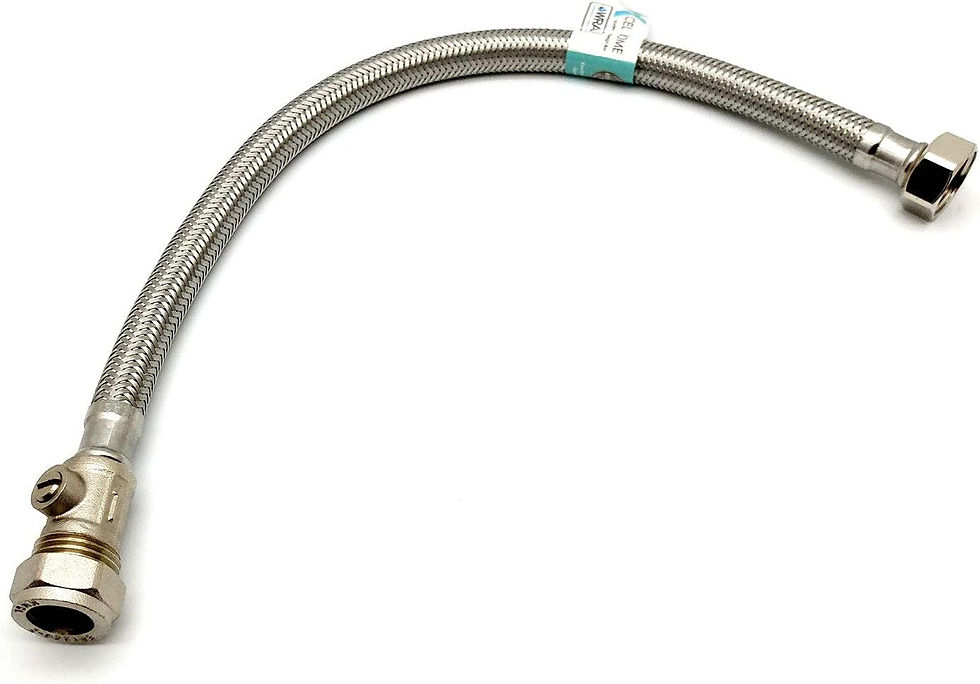 WRAS Flexi Tap Connector with Isolation Valve – 15mm x 1/2" BSP, 400mm