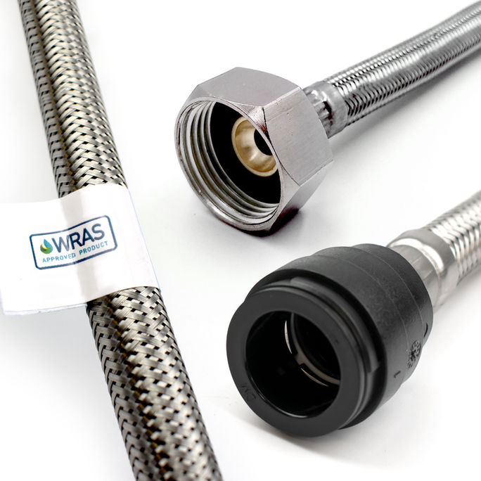 WRAS-Approved Flexi Pipe Connector – 22mm Pushfit x 3/4" BSP, 500mm