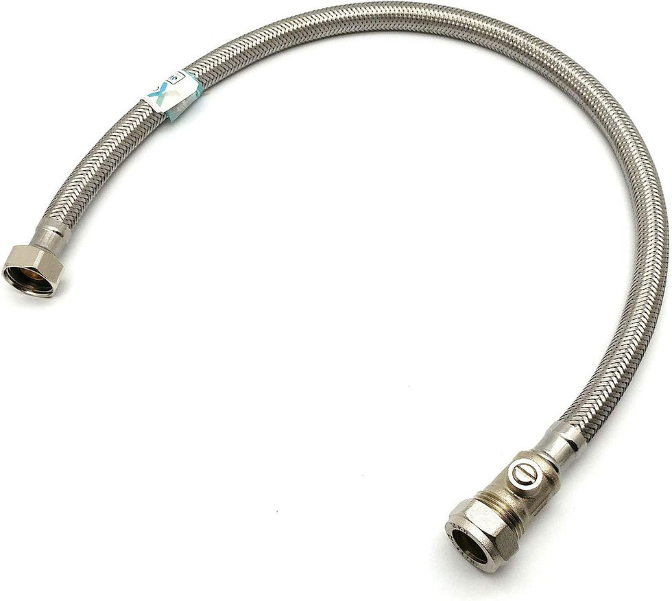 WRAS Flexi Tap Connector with Isolation Valve – 15mm x 1/2" BSP, 600mm
