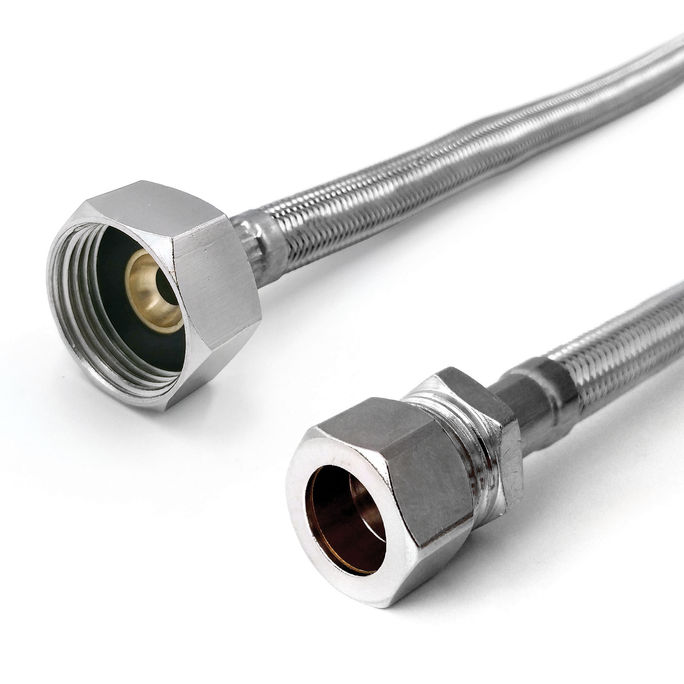 WRAS Flexi Tap Connector with Isolation Valve – 15mm x 3/4" BSP, 500mm