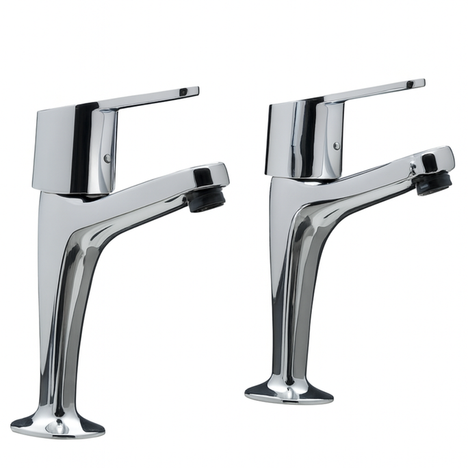 PHG S12 High Neck Kitchen Tap Pair – Chrome, Hot & Cold Pillar Taps
