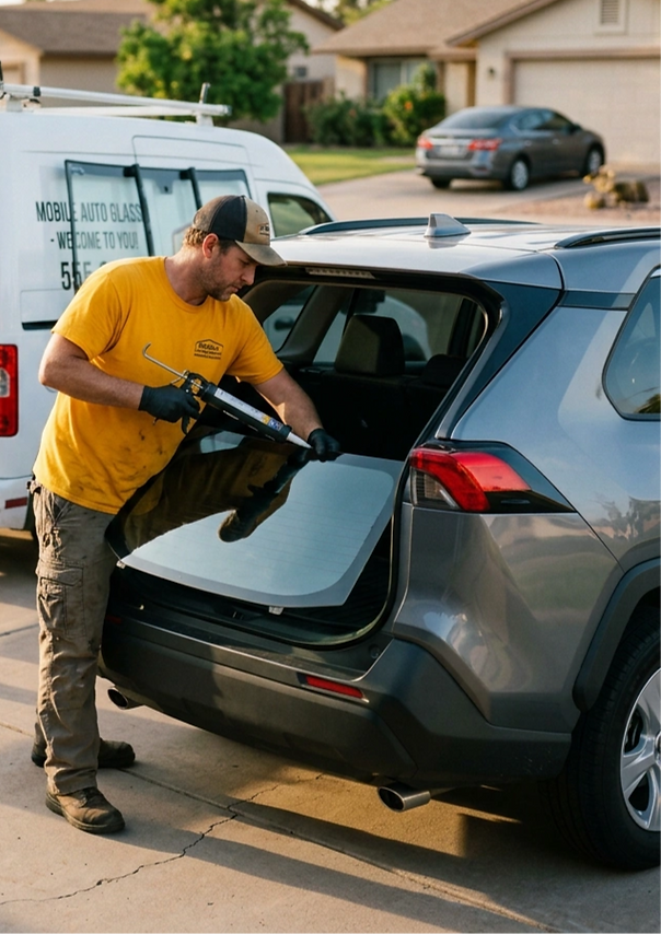 mobile rear vehicle glass replacement with technician in back and gold t-shirt .png