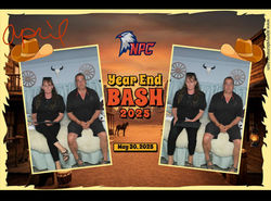 Western‑style event décor and prop table set up for guests using the Camper Photo Booth