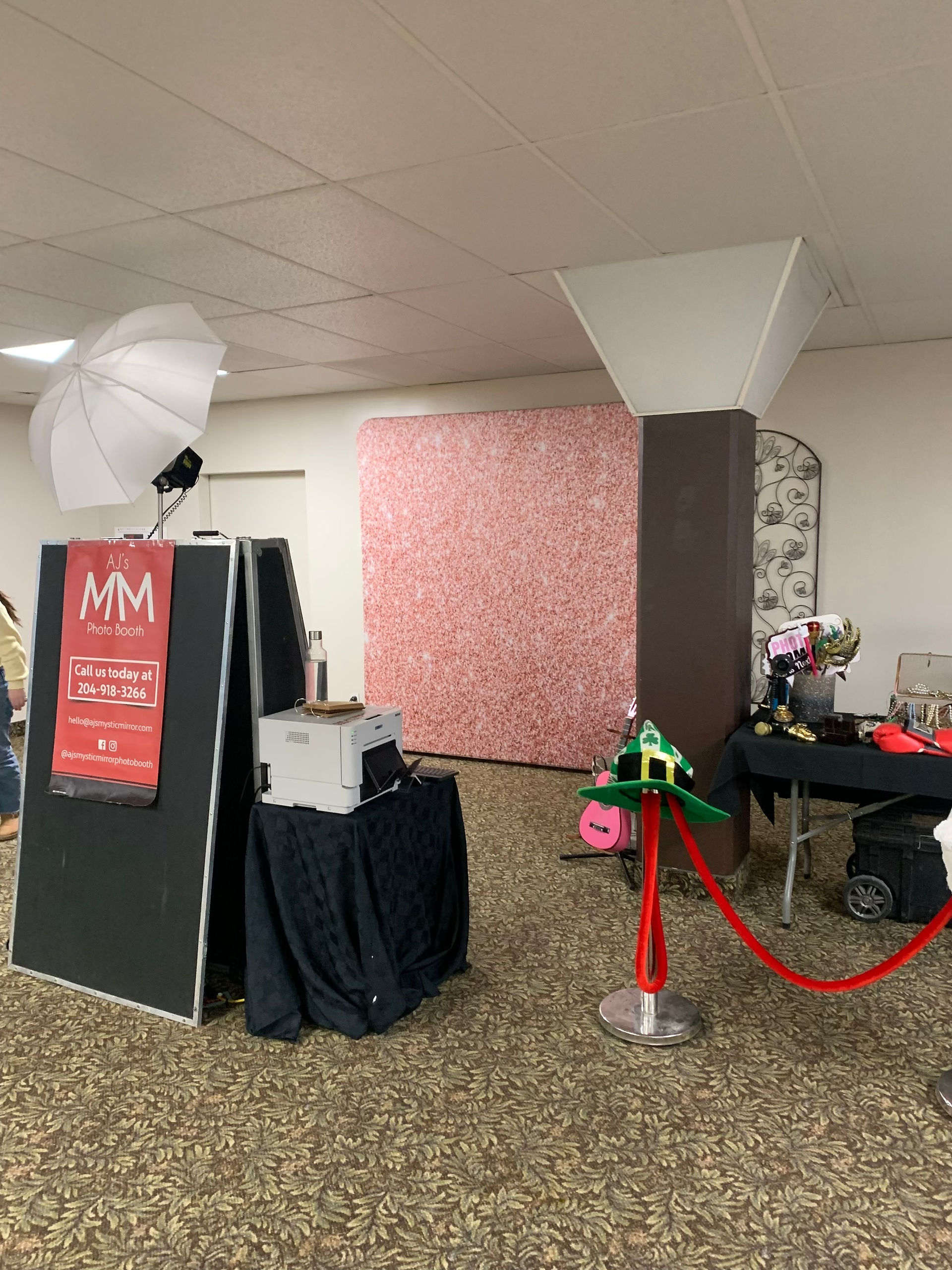 Mirror and Pink Glitter backdrop set-up at Assiniboine Downs