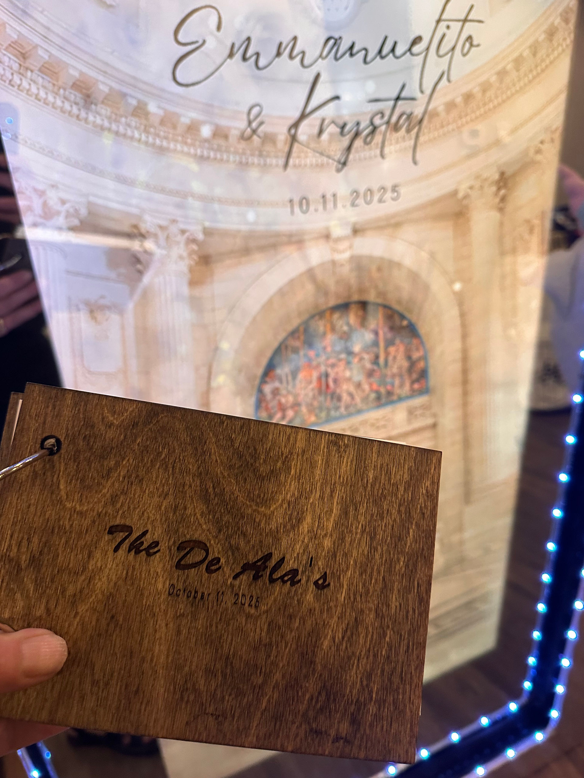 Custom wedding photo album with engraved cover”