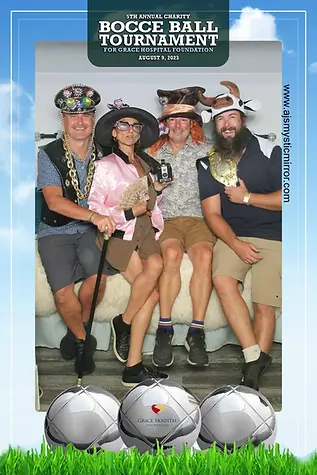 Rustic camper photo booth with custom props and overlays