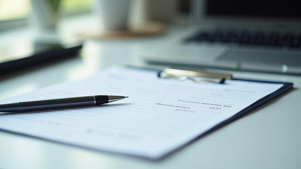 Close-up view of a prescription pad and pen on a desk