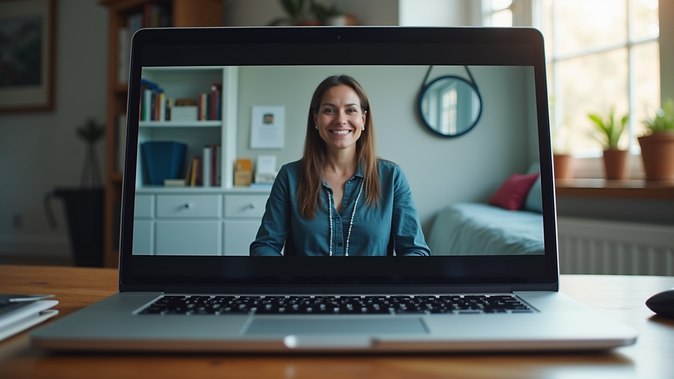 Eye-level view of a laptop displaying a telepsychiatry session