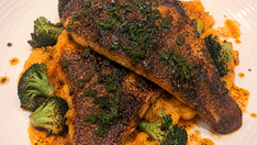 CAJUN SEA BASS WITH POTATO SMASH