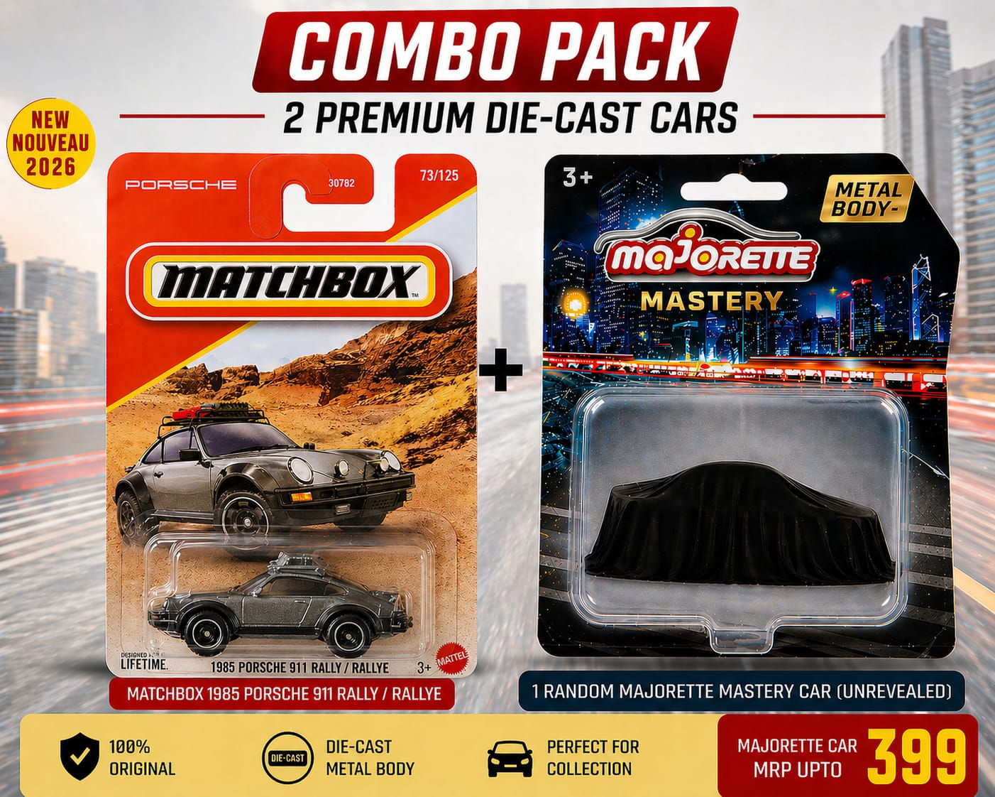 Matchbox Porsche 911 Rally + Majorette Mystery Car Combo Pack (2 Premium Die-Cas
