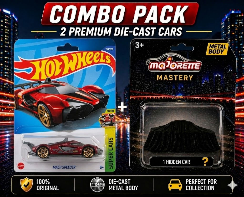 Hot Wheels Mach Speeder (Red) & Majorette Mastery Mystery 1:64 Car Pack