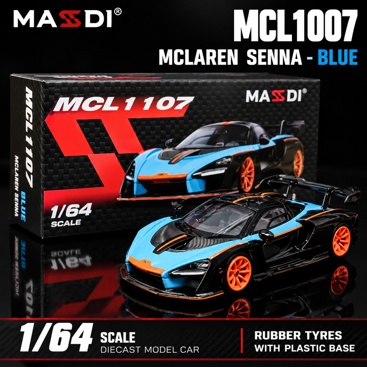 (PRE-ORDER) Massdi Scale McLaren Senna Blue/Black – 1:64 Premium Car Model