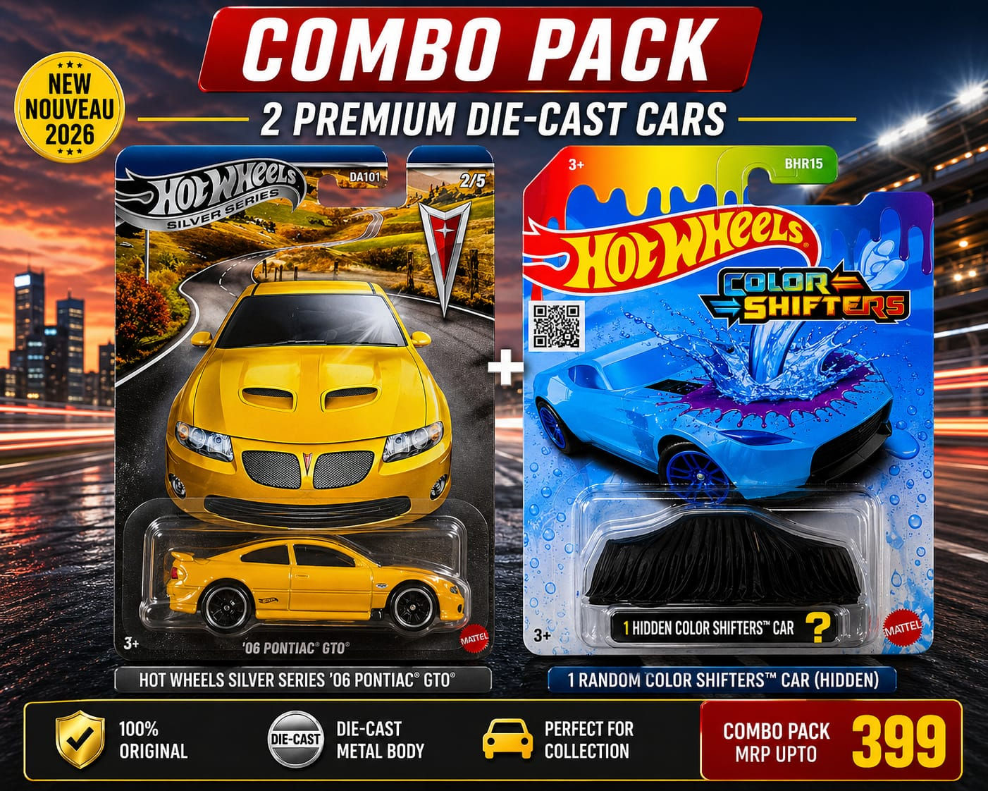 Hot Wheels Silver Series ’06 Pontiac GTO + Color Shifters Mystery Combo 1:64 Sca