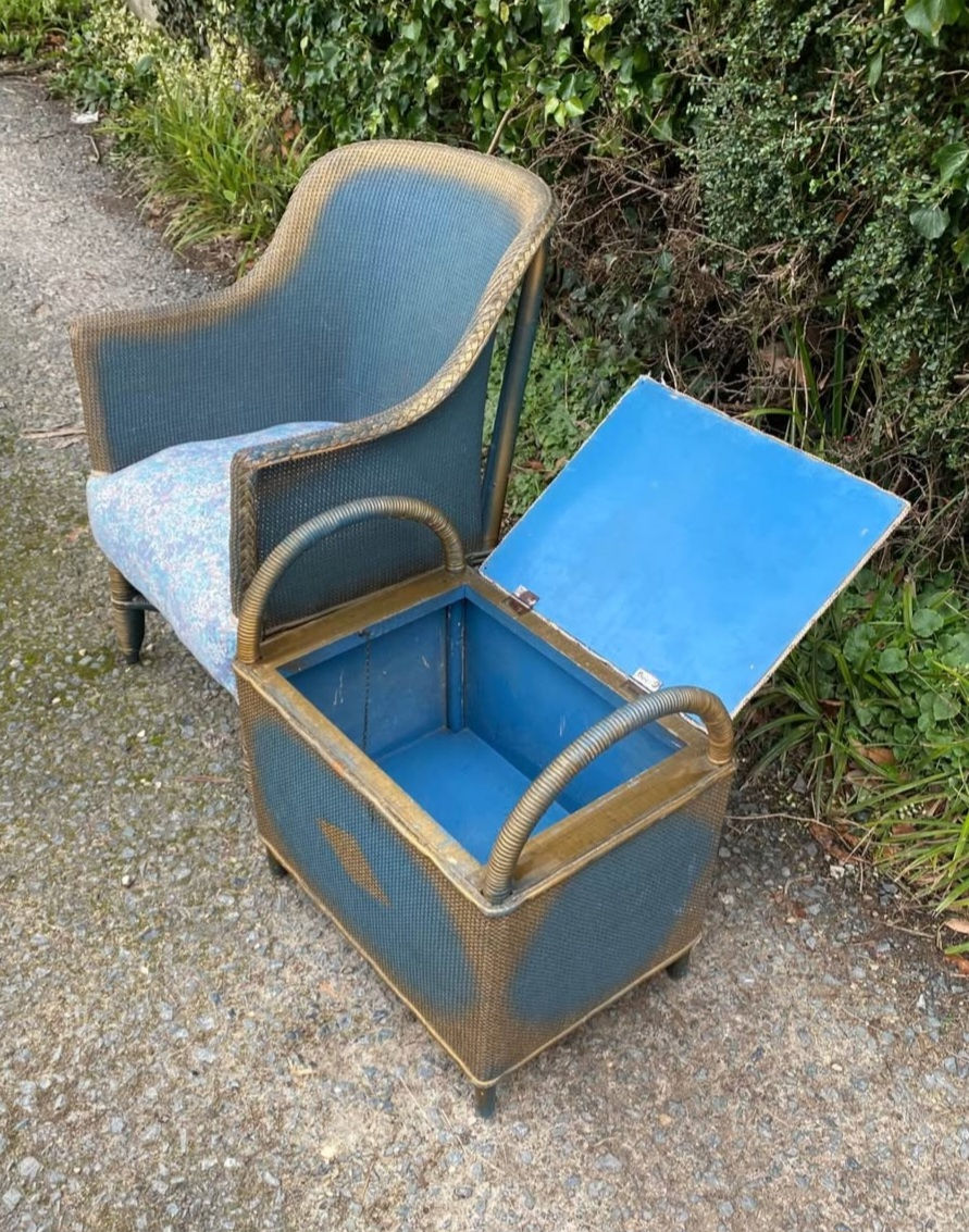 Thumbnail: Vintage Lloyd Loom Lusty Small Chair And Ottoman Set Circa 1930's