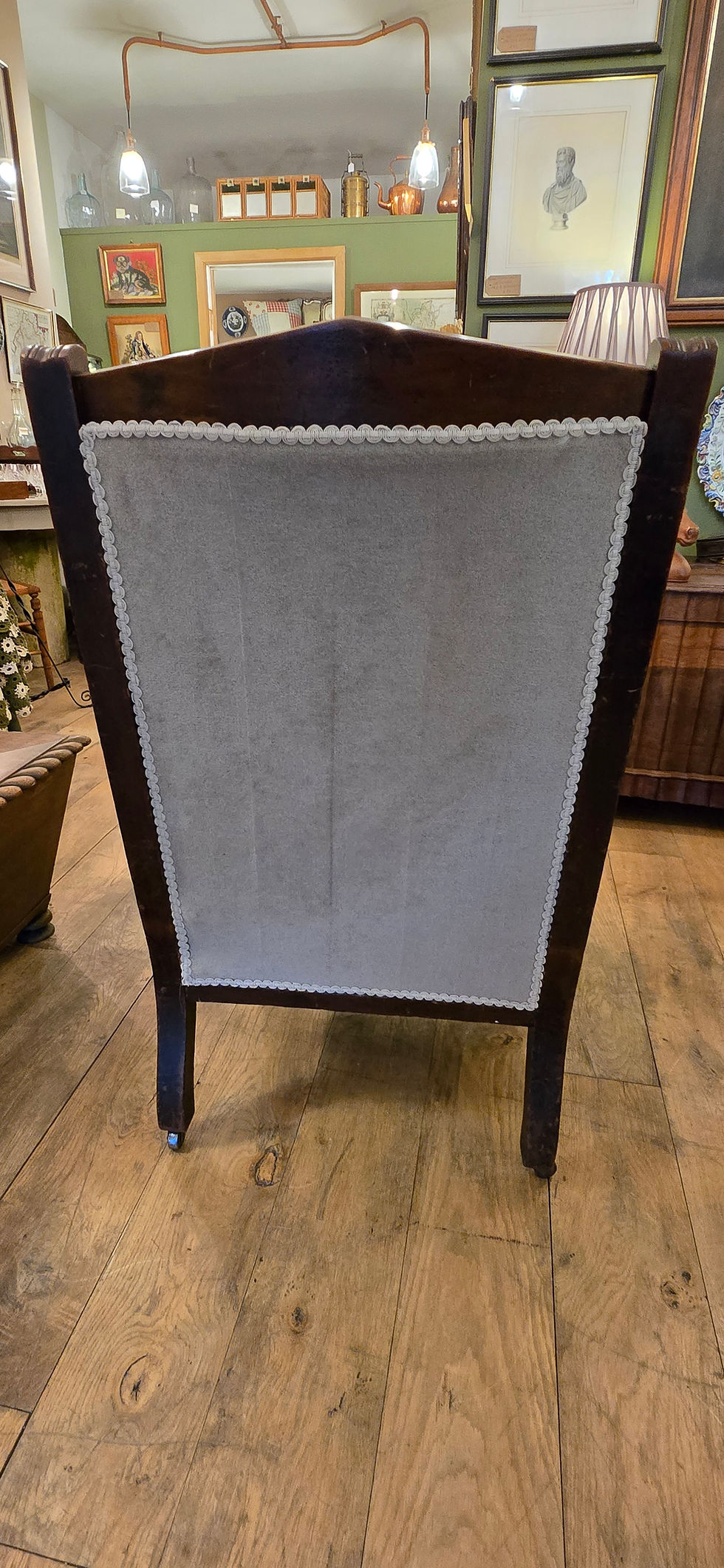Thumbnail: Antique Victorian Mahogany Framed Salon / Library Chair Toile De Jouy Upholstery