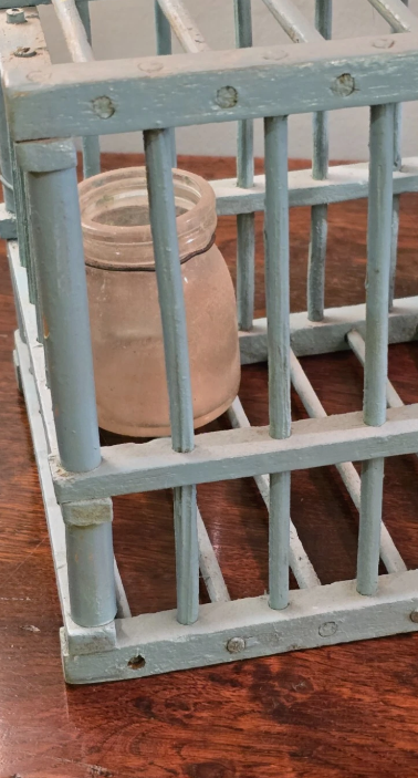 Thumbnail: Vintage Mid 20th Century Handmade Wooden Bird / Finch Cage Painted