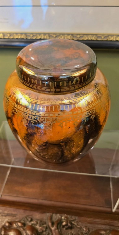 Thumbnail: Art Deco Losol Ware Flambe Gilt Ceramic Lidded Urn Ginger Jar Keeling & Co