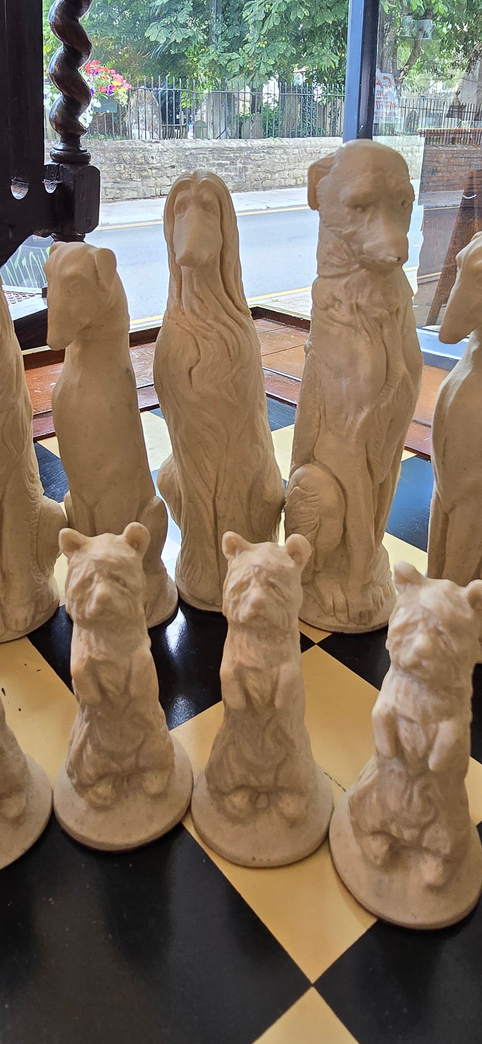 Thumbnail: Handmade Vintage Kingmaker Dogs Chess Set Plaster/ Resin Rare Early 1980's Boxed