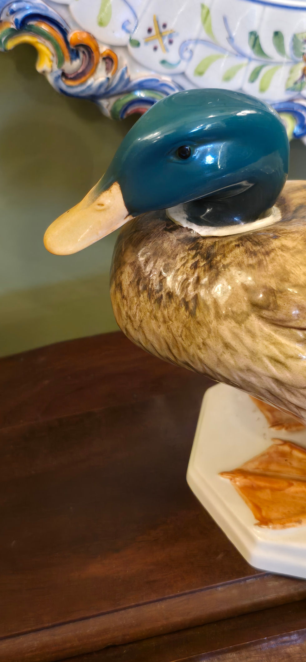 Thumbnail: Vintage Ceramic Beswick Male Mallard Duck Figure Model 817 Squatting Duck