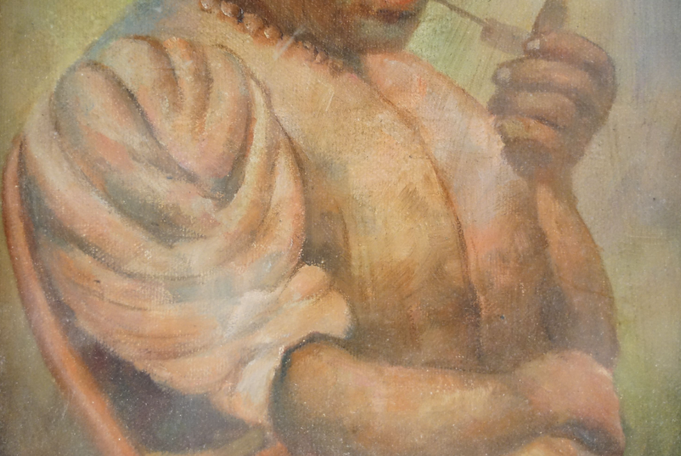 Thumbnail: Antique Oil Painting Afro-American Woman Cotton Picker Maple Frame Under Glass