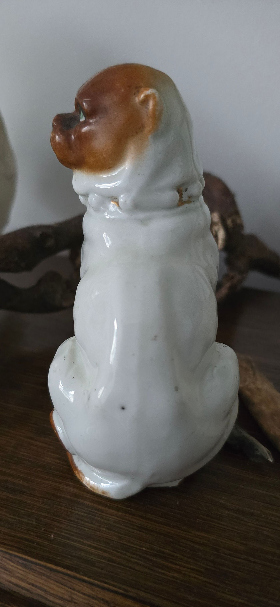 Thumbnail: Antique 19th Century Dresden Style Continental Porcelain Pug / Bull Dog Figurine