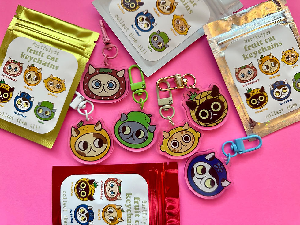 series 1: cat fruit hat gacha acrylic keychains