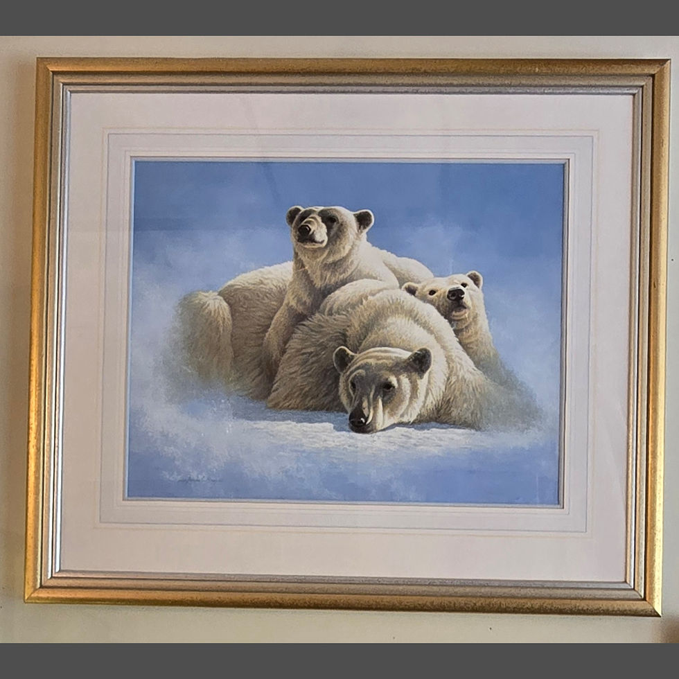 Vintage Original Gouche Painting Of A Polar Bear Family Adrian C Rigby