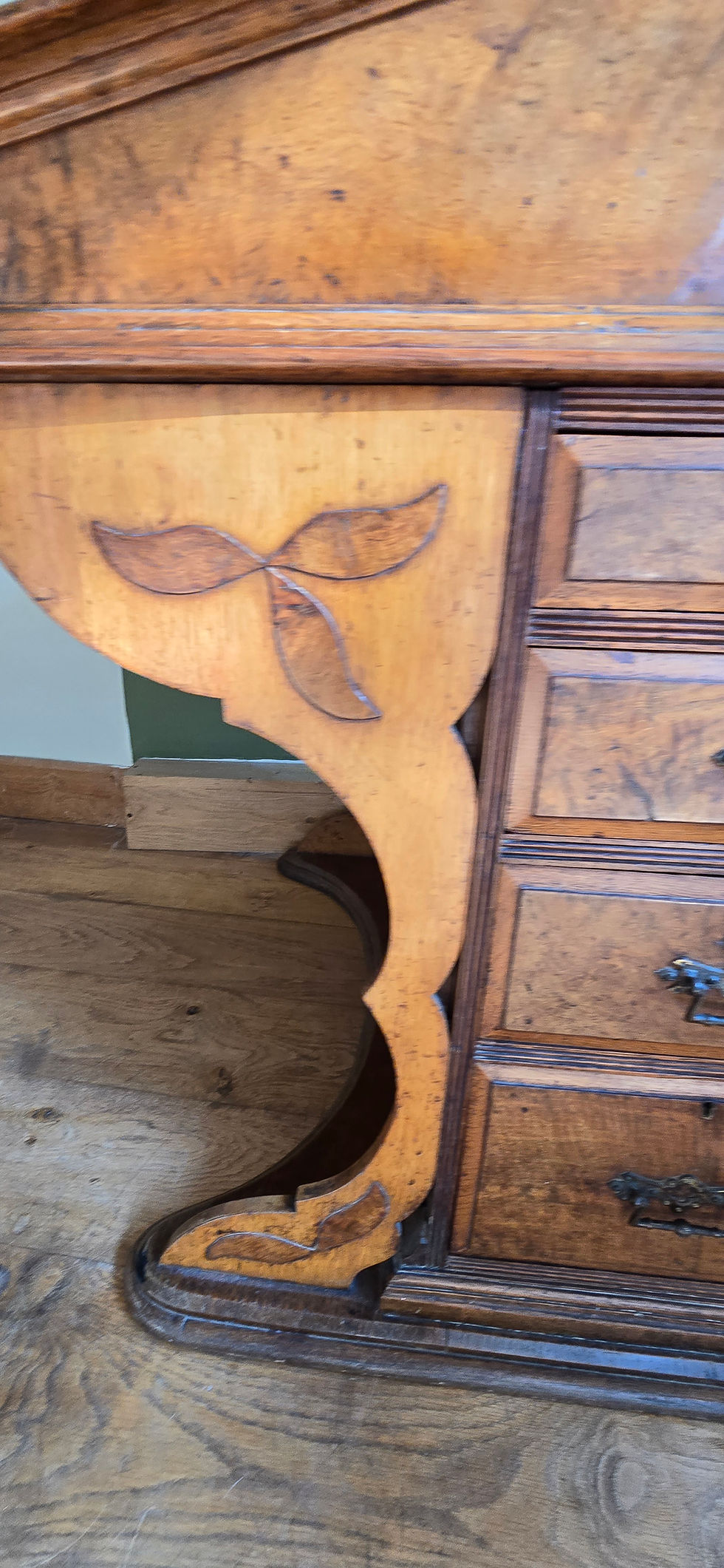 Thumbnail: Large Antique Victorian Art Nouveau Oak And Walnut Inlaid Davenport Desk