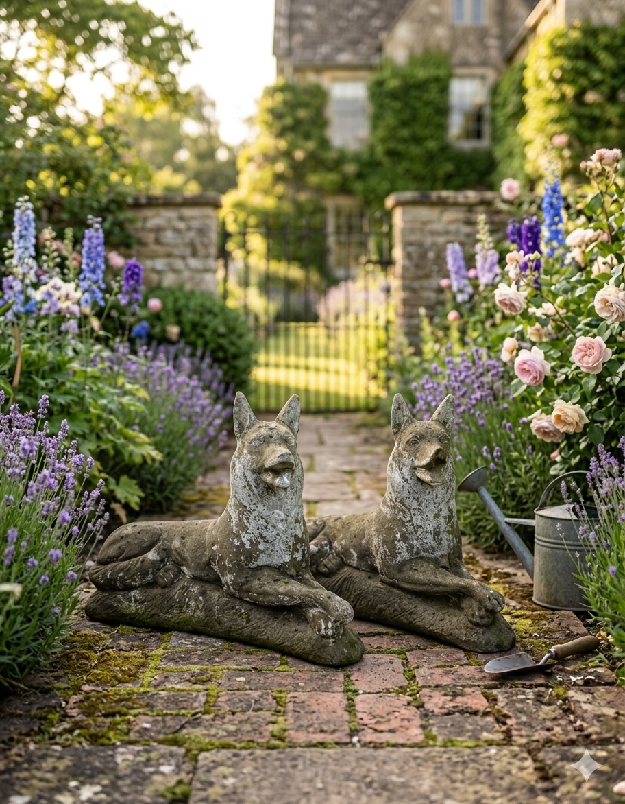 A Pair Of Early 20th Century German Shepherd Dog Reconstituted Stone Statues