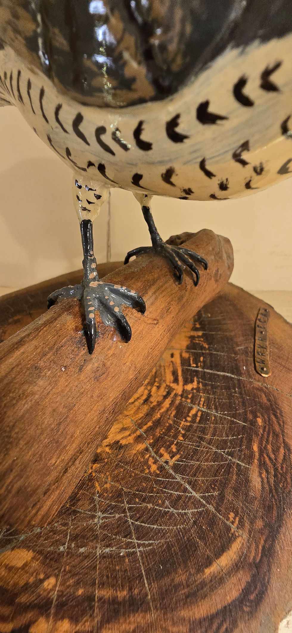 Thumbnail: Vintage Hand Carved And Painted Folk Art Bird Wryneck Natural Base D. Frost
