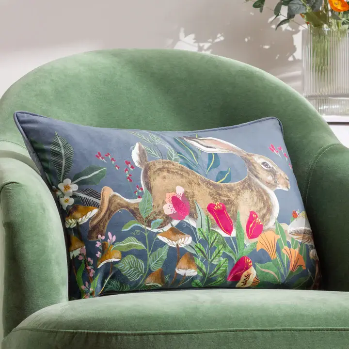 Thumbnail: Wild Garden Leaping Hare Cushion Navy