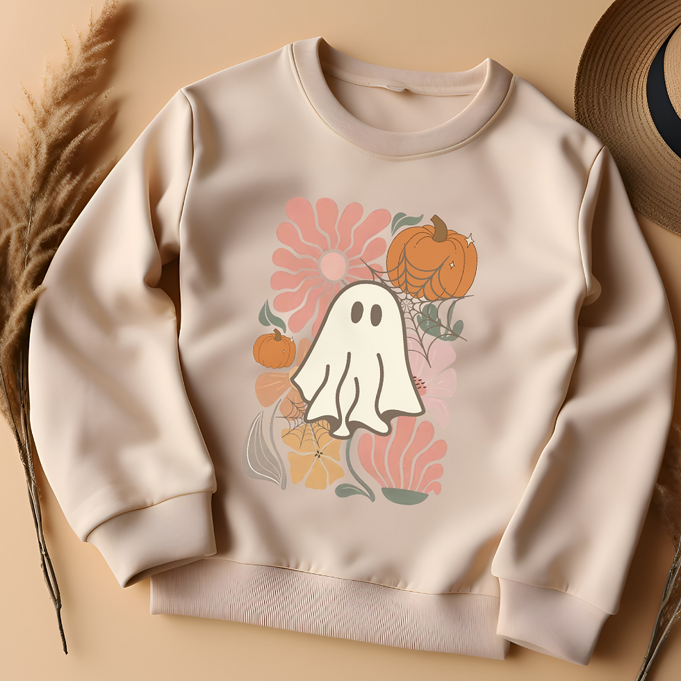 Thumbnail: Fall Floral Ghost Halloween Cozy Sweatshirt