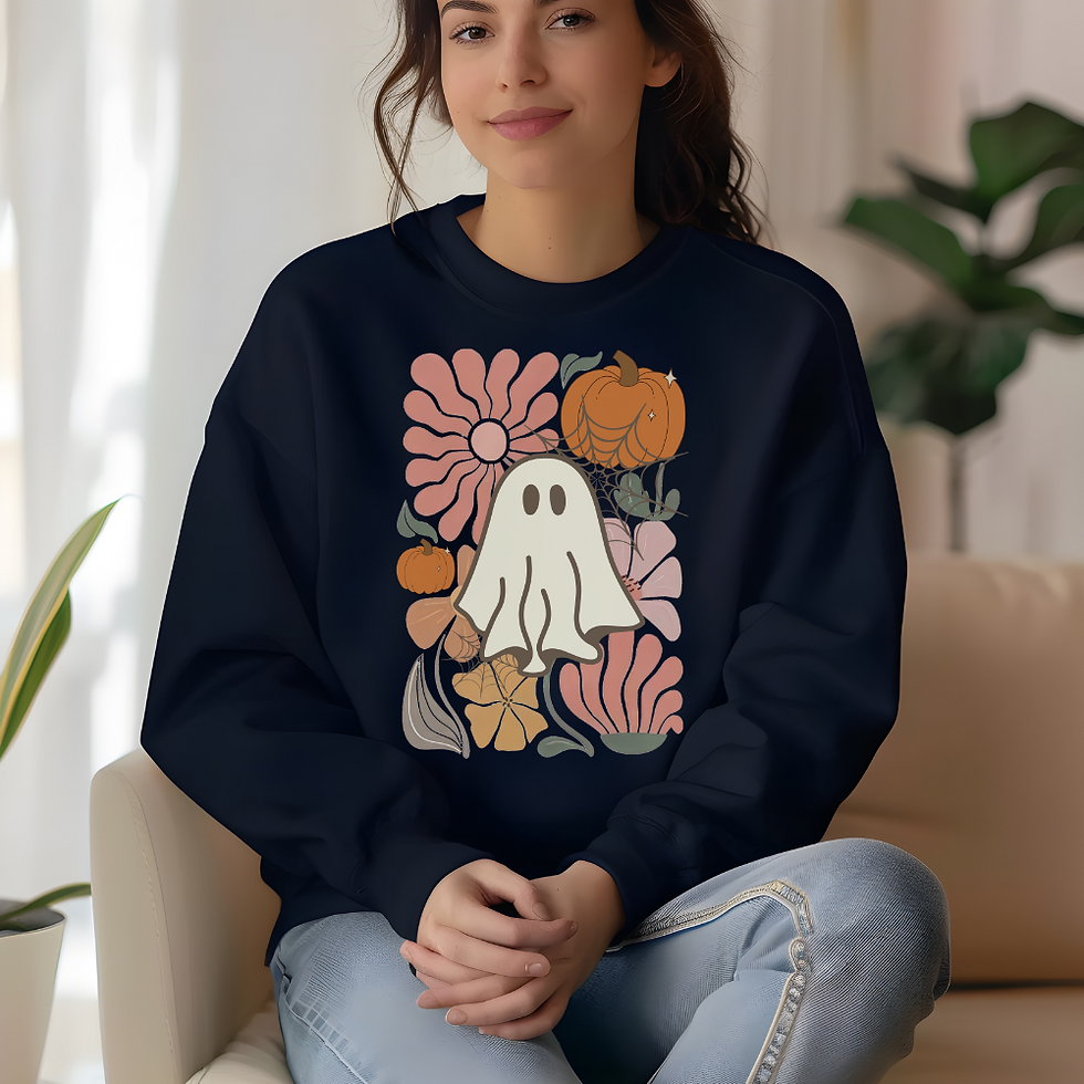 Thumbnail: Fall Floral Ghost Halloween Cozy Sweatshirt