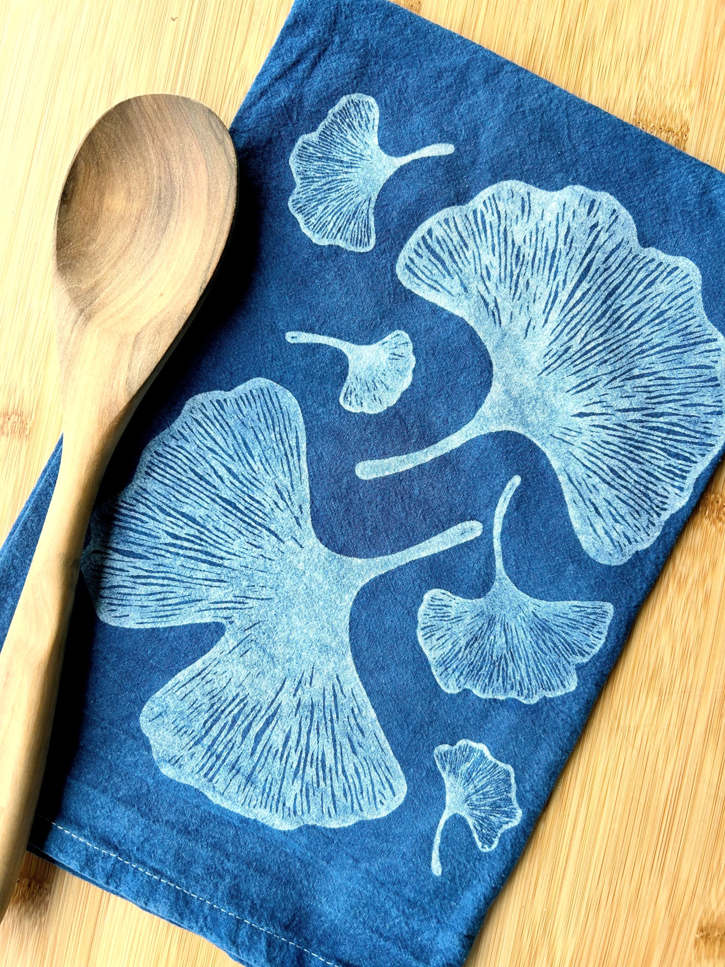 Ginkgo Indigo Tea Towel