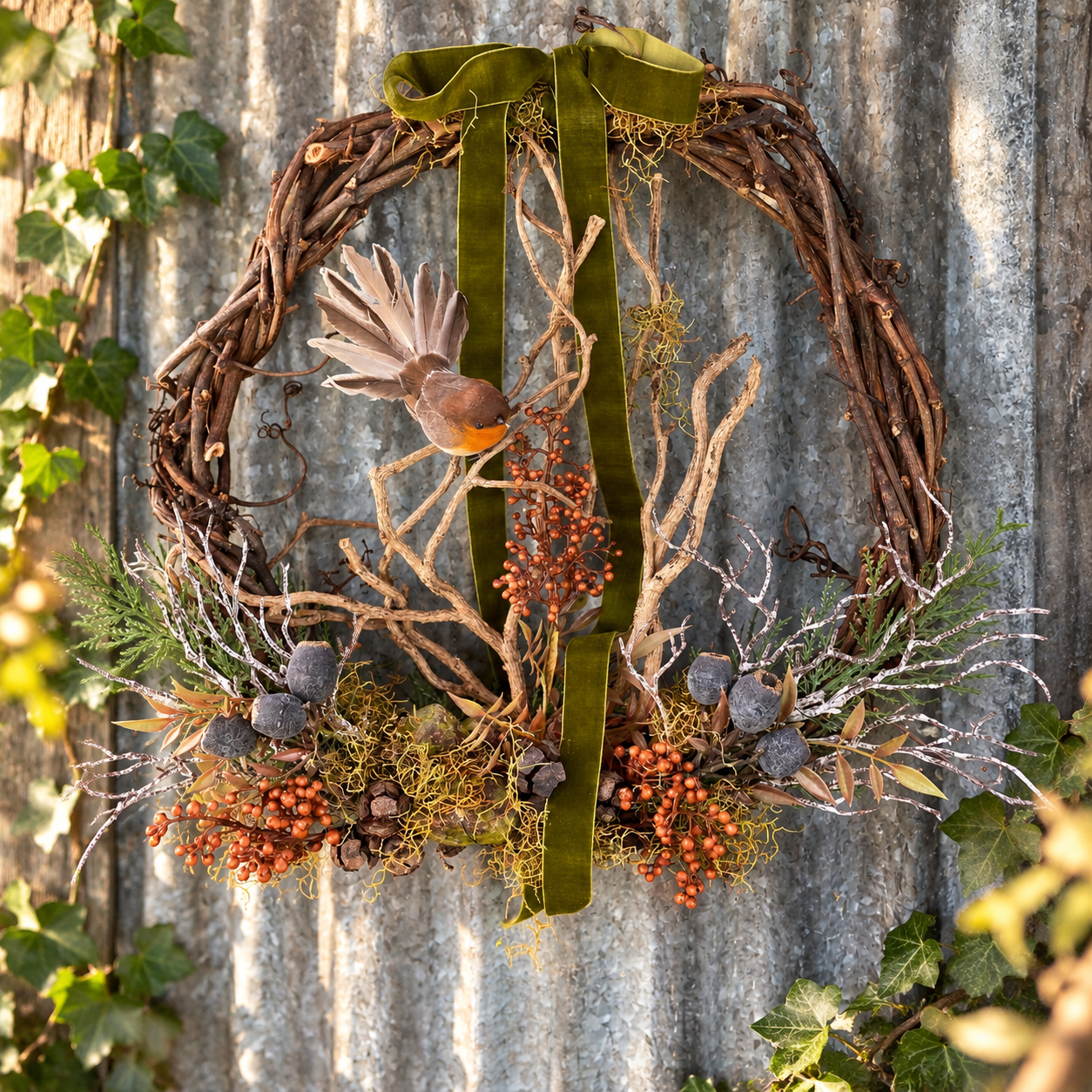"The Pīwakawaka" Hedgerow Wreathe Original No. 01
