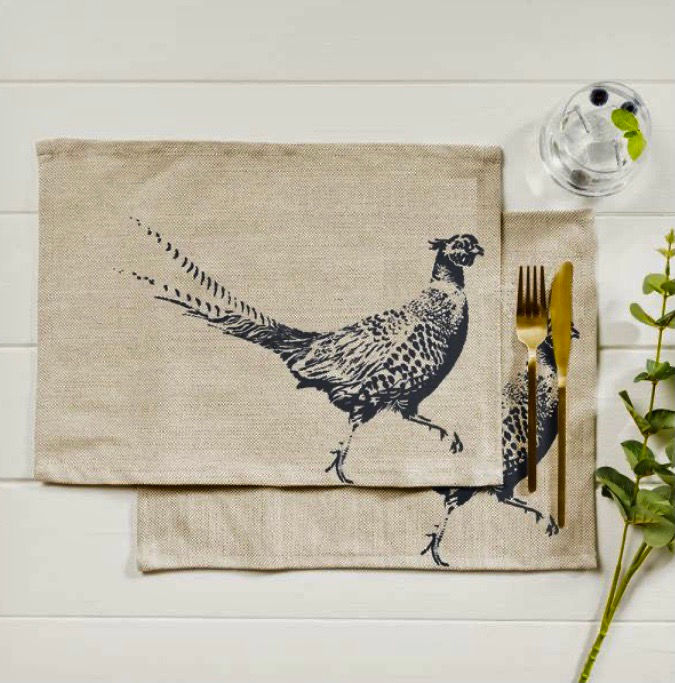 Two Linen  Pheasant Placemats