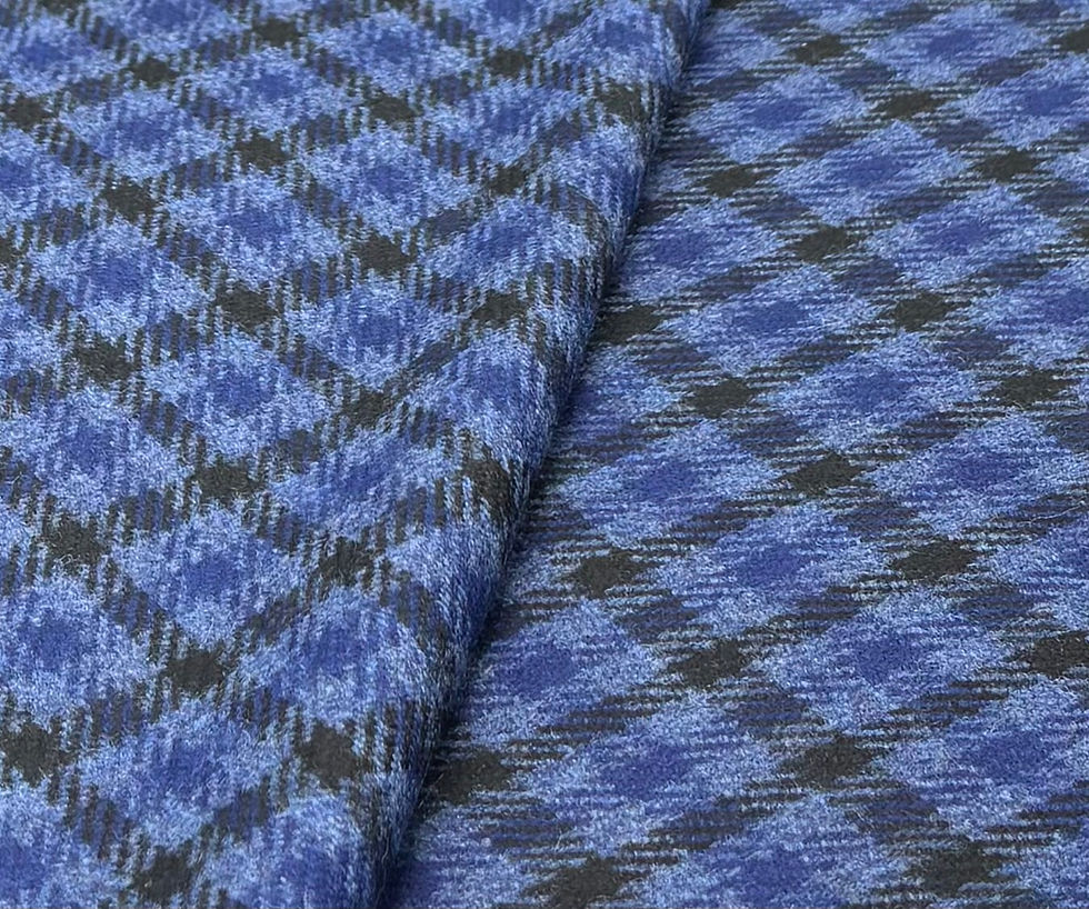 الصورة المصغرة: Black & Blue Dogtooth Check Wool Tweed Fabric By Fox Brothers - 2.20 Meters