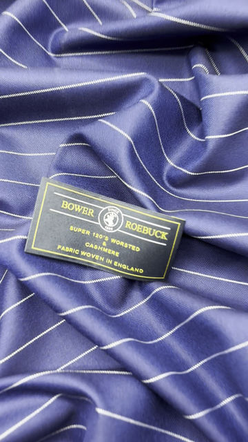 Thumbnail: Blue & White Pinstripe Super 120s & Cashmere Wool Fabric - 3.50 Meters