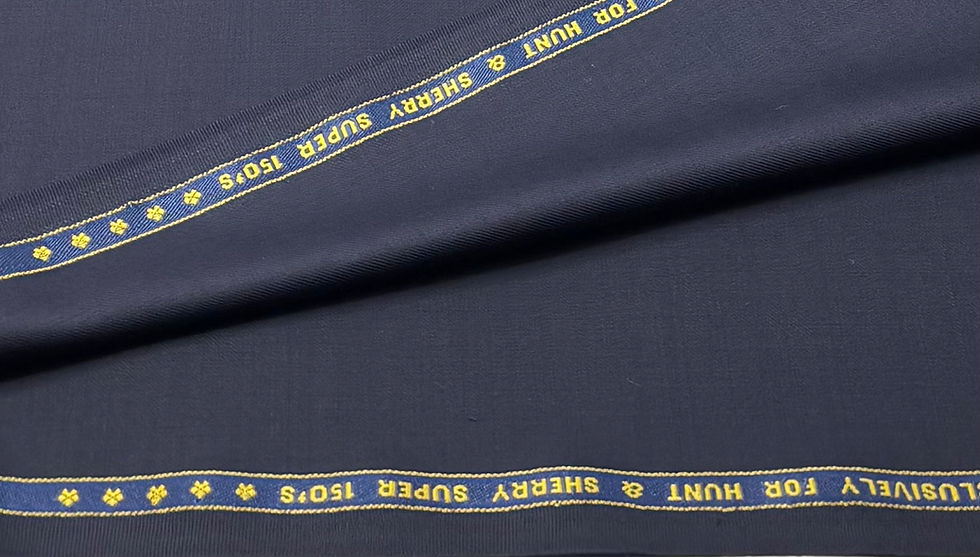 Thumbnail: Navy Super 150s Wool Blended Fabric By Hunt & Sherry - 3.50 Meters