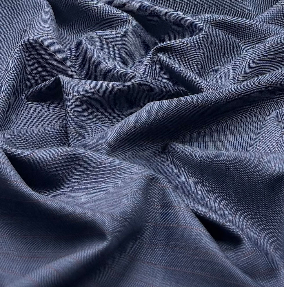 الصورة المصغرة: Steel Blue & Red Stripe Super 110s Wool Fabric By Scabal - 3.75 Meters