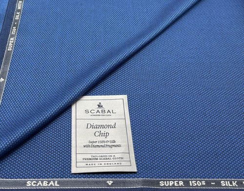 Blue Geometric Super 150s Wool & Silk DIAMOND CHIP By Scabal