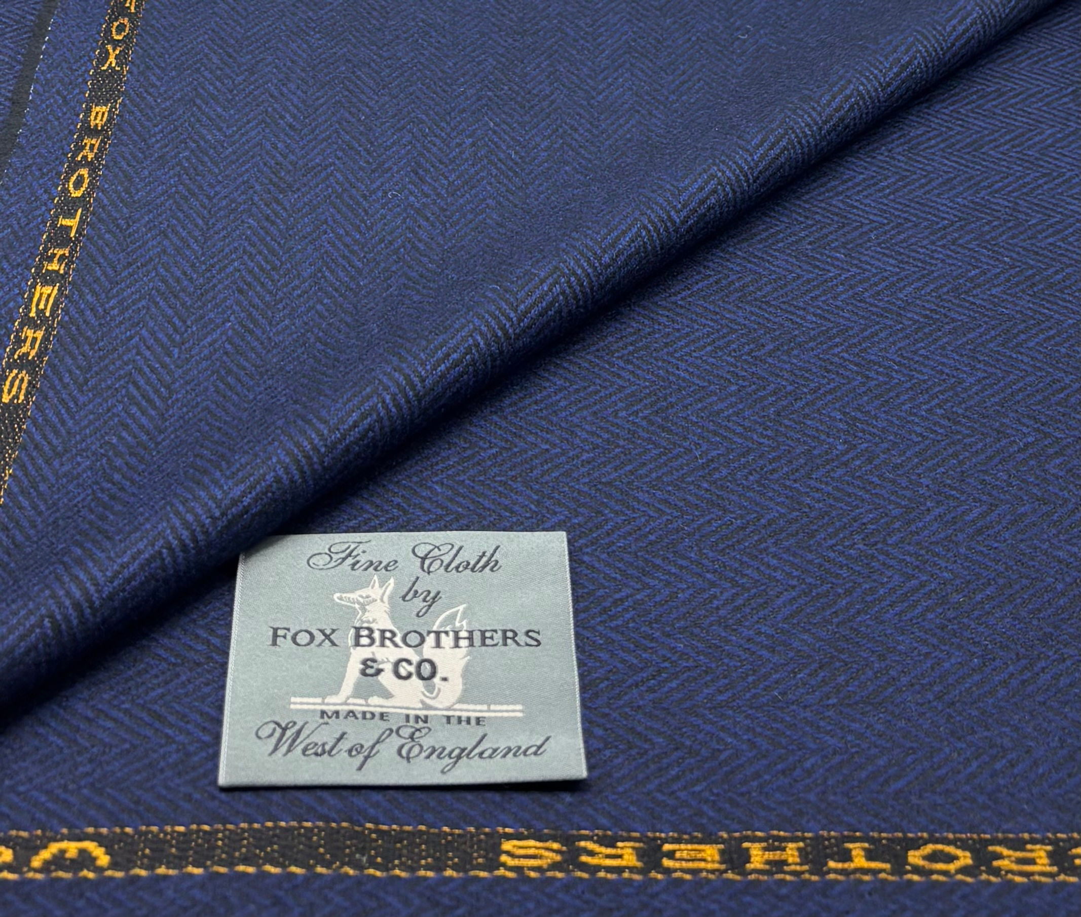 Navy Herringbone All Wool Fabric By Fox Brothers - 3.30 Meters