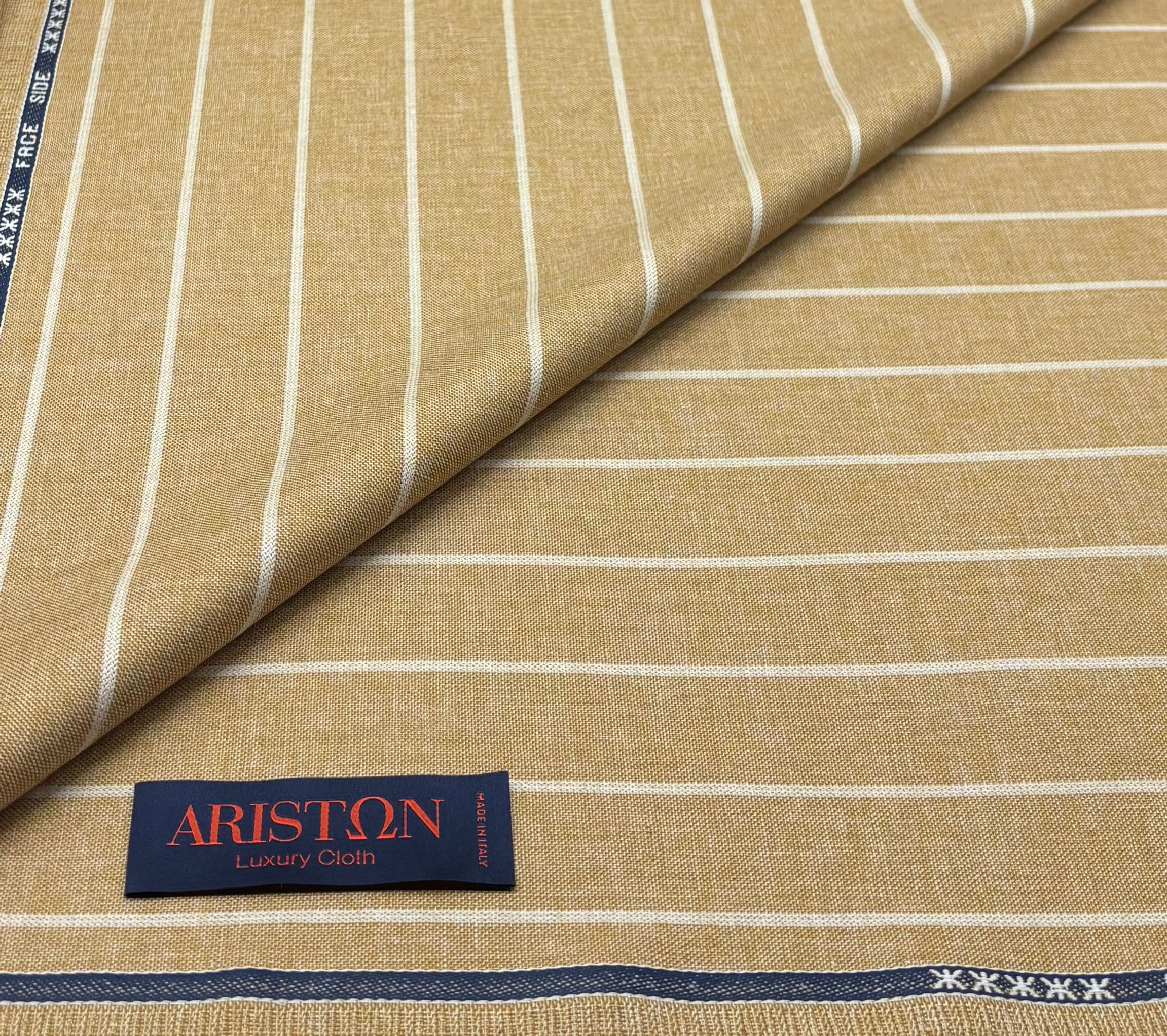 Summer Beige Striped Wool, Cotton & Silk Fabric By Ariston - 3.50 Meters