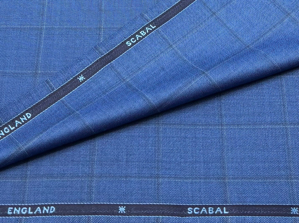 الصورة المصغرة: Blue Shadow Check Super 140s Wool Fabric By Scabal - 2.50 Meters