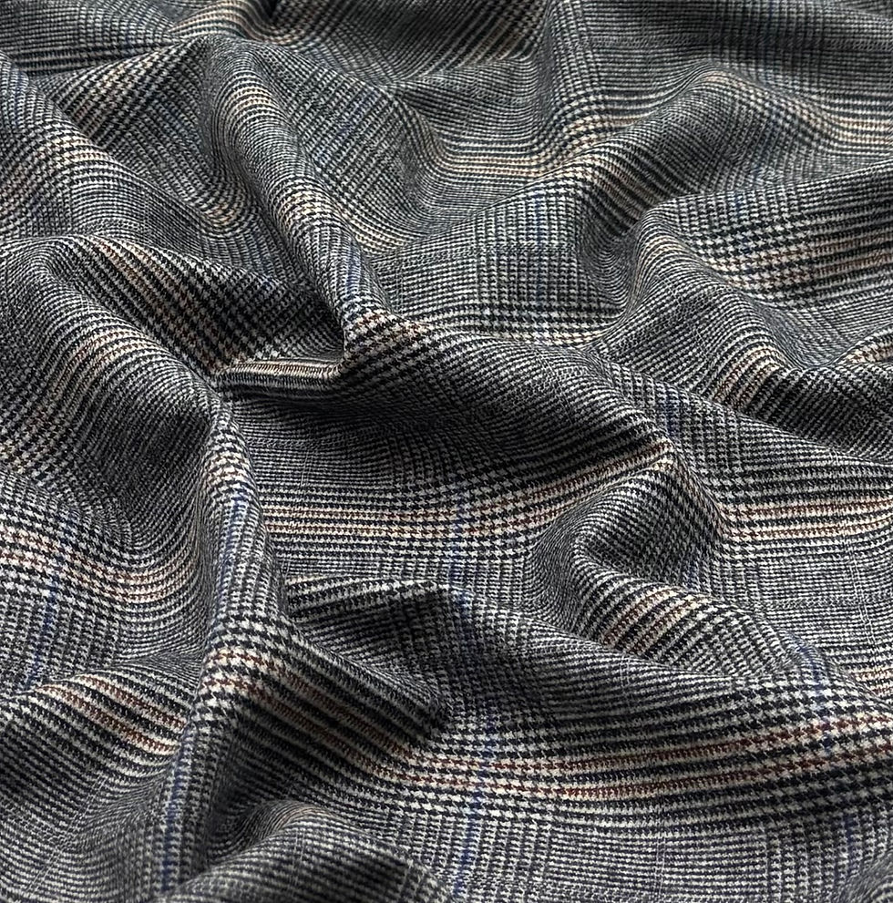 Thumbnail: Grey & Yellow Check All Wool Fabric By Fox Brothers - 3.50 Meters
