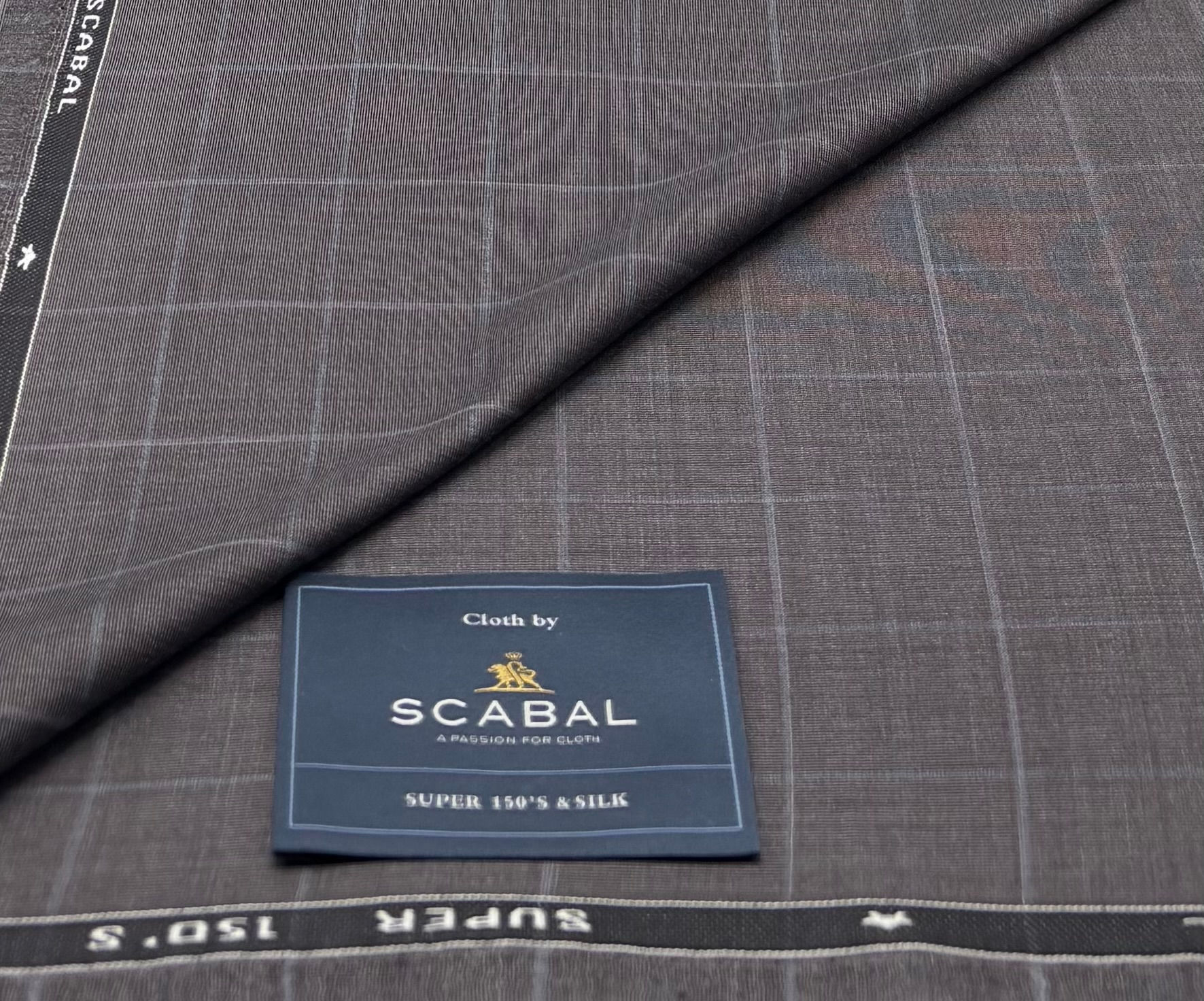 Brown & Blue Check Super 150s & Silk Fabric By Scabal - 2.50 Mete