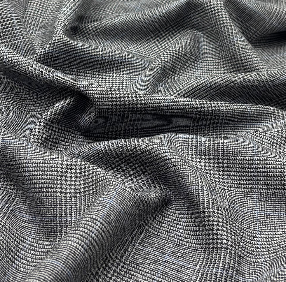 Thumbnail: Grey & Blue Prince Of Wales Wool Flannel Textile Fabric - 2.80 Meters